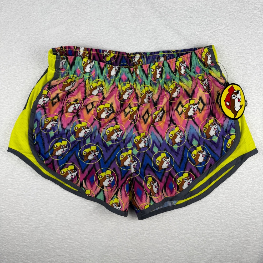 Buc-ees Aztec Multi Print Running Shorts Womens Medium Neon‎ Pink Yellow NWT